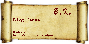 Birg Karsa névjegykártya